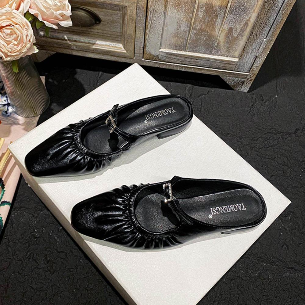 Fashion Women's Half Slippers Summer Outside Luxury Sandals Baotou Mary Zhen Thick Heel Buckle Muller Women's Shoes Slippers Women