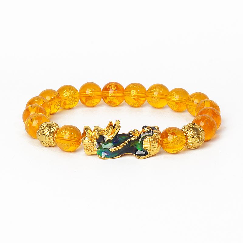 Feng Shui Black Obsidian Wealth Bracelets Men Color Changed Pi Xiu Bracelets Women 10mm Dragon Mantra Bead Bangle Lucky Jewelry