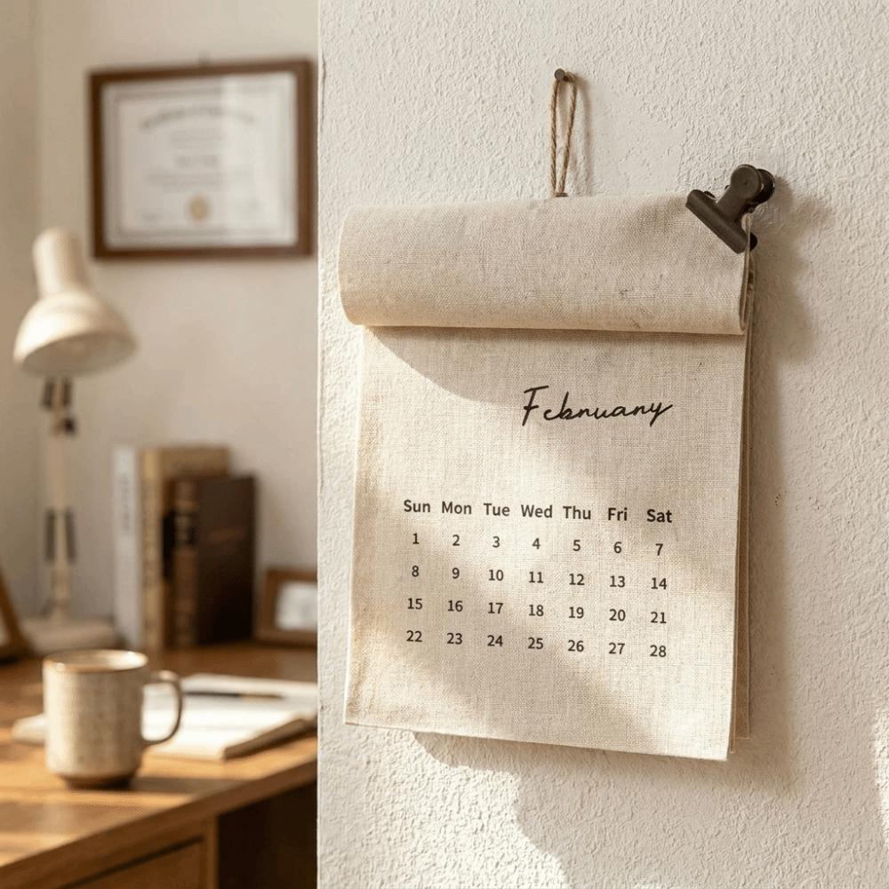 Retro Style Monthly Calendar Portable Calendar Planner Fabric Wall Calendar Classroom