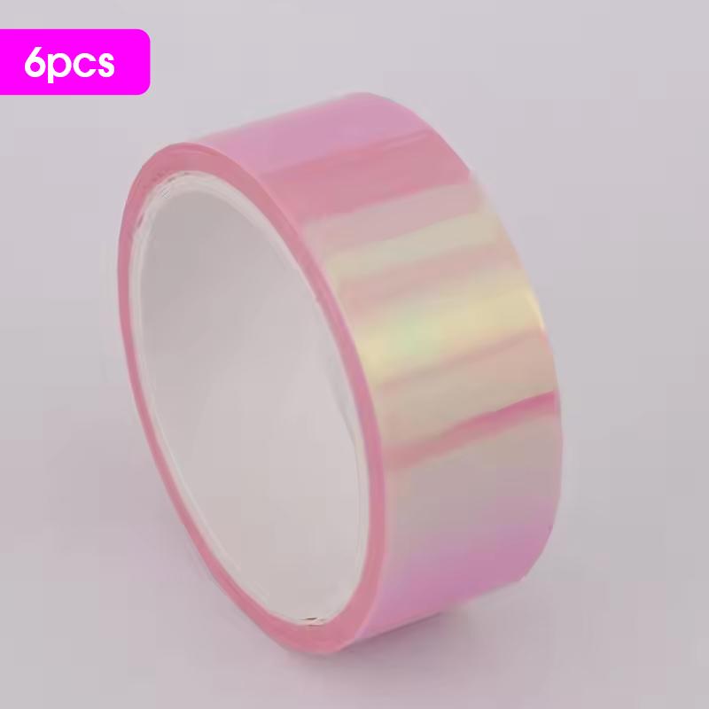 6pcs Laser Gradient Colors Adhesive Tape Set,Rainbow Decoration Waterproof,Pupil DIY Diary Embellish Gift Wrapping,Collage Paper