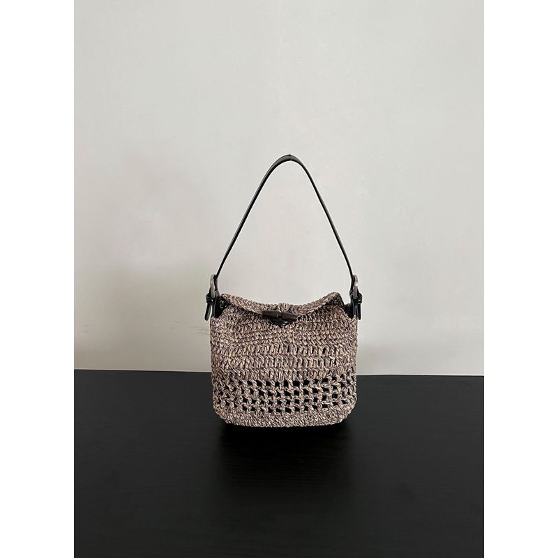 

Сумка-тоут ручной работы, вязаная крючком, женская, большой вместимости, летний праздный стиль, пляжная сумка, портативная на плечо, сумка-мессенджер Coffee (small)