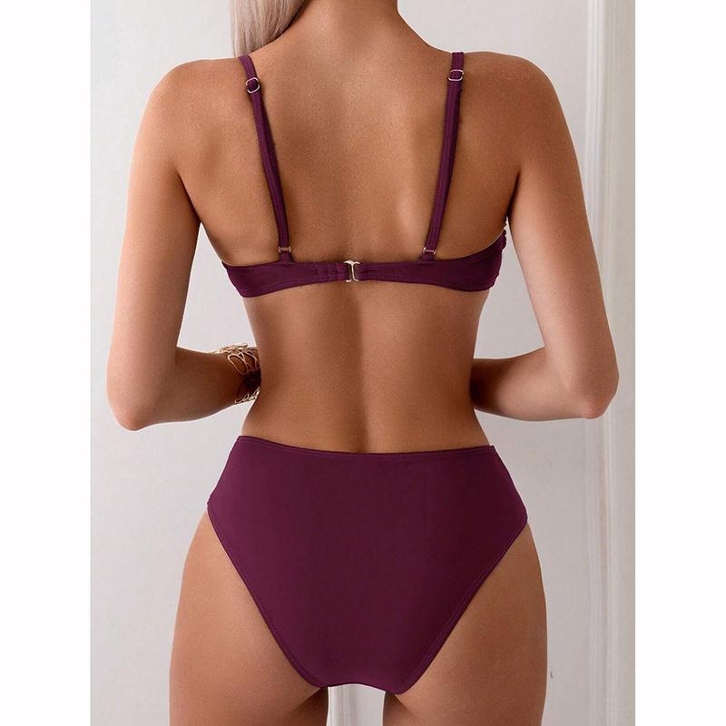 Costumi da Bagno da Donna Costumi da Bagno Monocolore Push Up Costume da Bagno Sexy Due Pezzi Vita Alta Set Bikini Estivi Bikini ad Alto Taglio