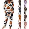Women's Pajama Set - Long Sleeve Round Neck Drawstring Wide Leg Loungewear for Sleeping and Relaxing