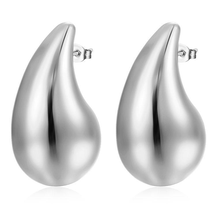 Stainless steel women's hollow earrings round gold-plated earrings 18K oval light luxury earrings