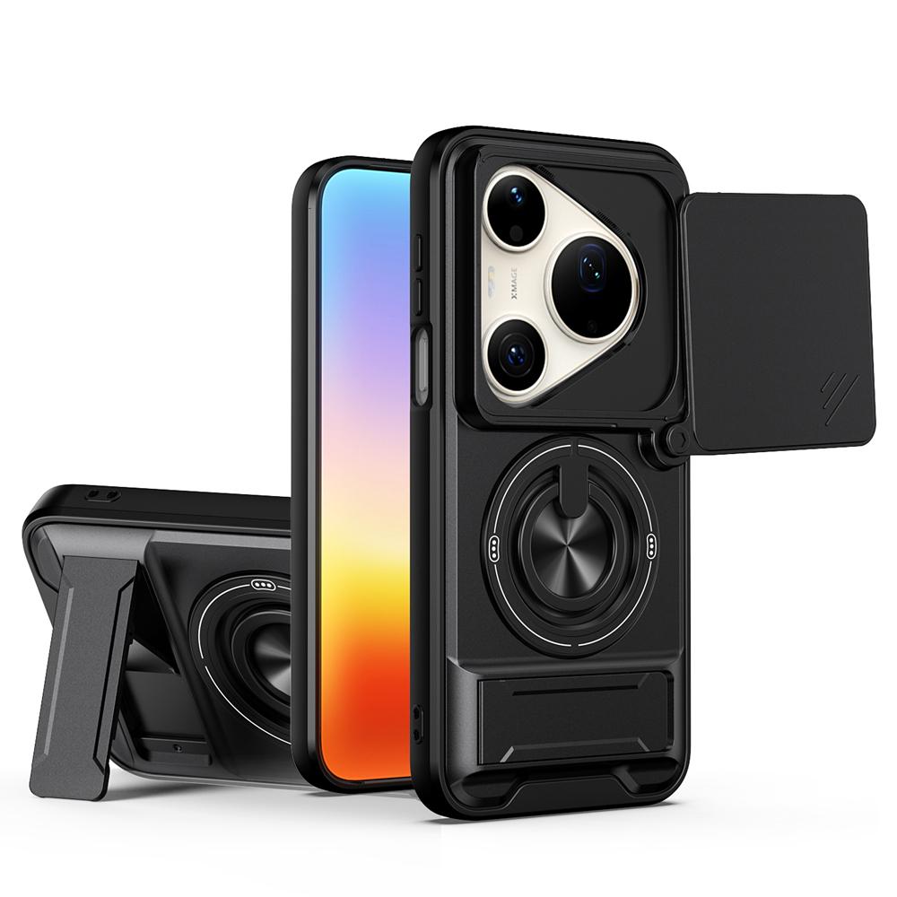 KEYSION Magnetic Phone Case for Huawei Pura 90s Pro Max Slide Camera Protection Upright Kickstand 360°Ring Shockproof Back Cover
