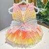 Fluffy Pet Princess Dress Breathable Soft Dog Rainbow Butterfly Dress Cute Tulle Skirt Dog Wedding Skirts Birthday Party