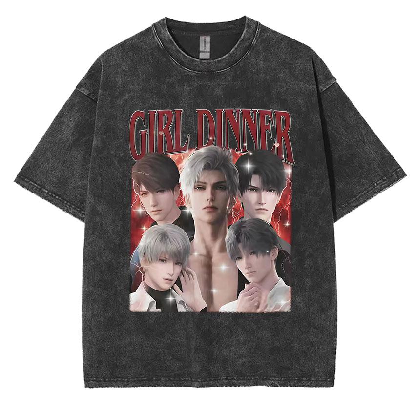Funny Girl Dinner Caleb Graphic Tee Shirt Love and Deepspace Novelty Cotton T Shirts Fashion High Quality Vintage Washed T-Shirt