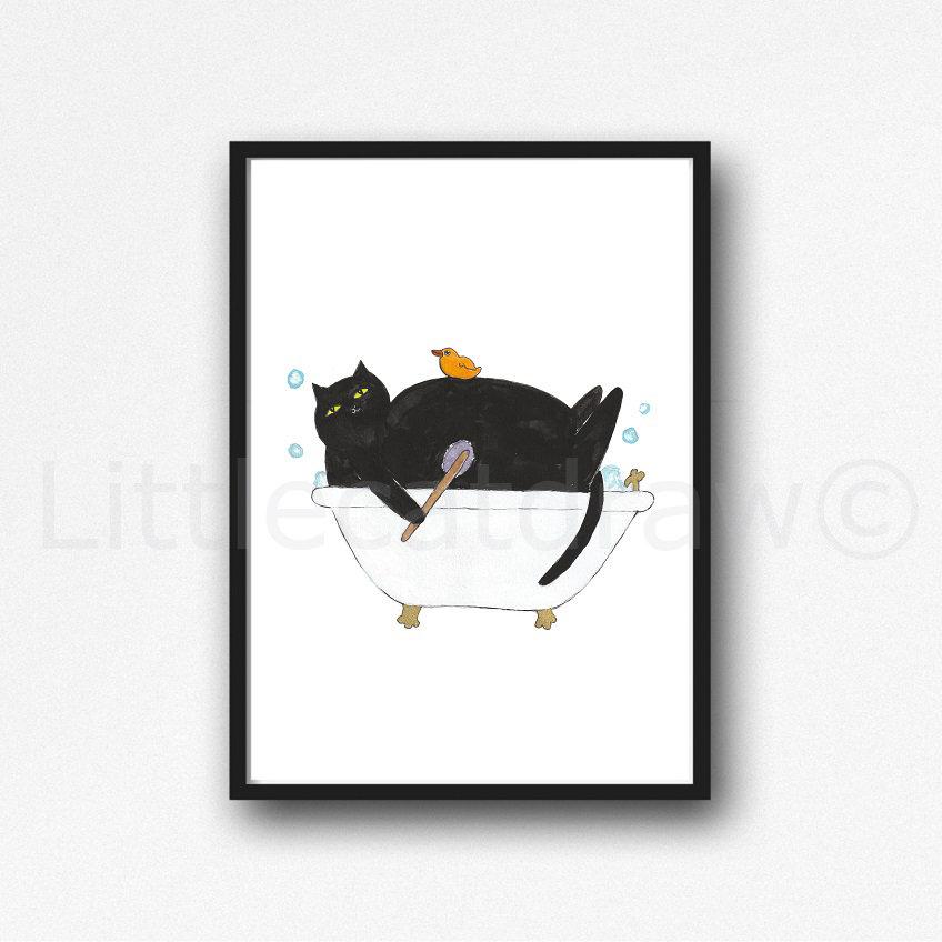 Cat Print Bath Time Cat Canvas Painting Print Wall Art Bathroom Decor Bathtub Bath Tub Wall Art Print Cat Lover Gift Unframed