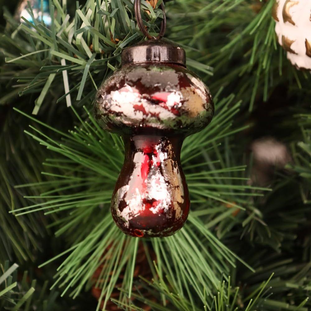12 Multicolor Distress Mashrooom Large Christmas Ornaments Unique Glass Christmas Hanging for Tree, Halloween, New Year, Valentine Day
