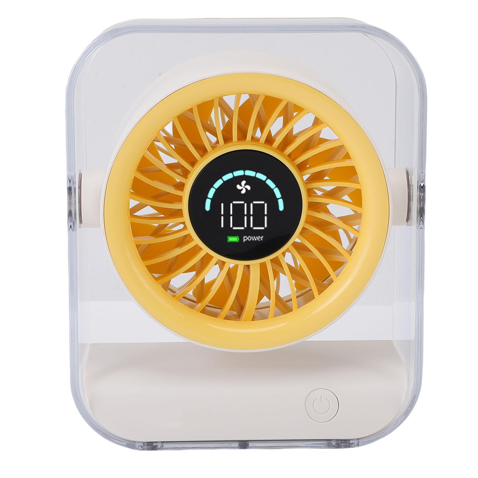 Transparent Desk Fan LED Digital Display USB Rechargble Table Fan 3000mAh Battery for