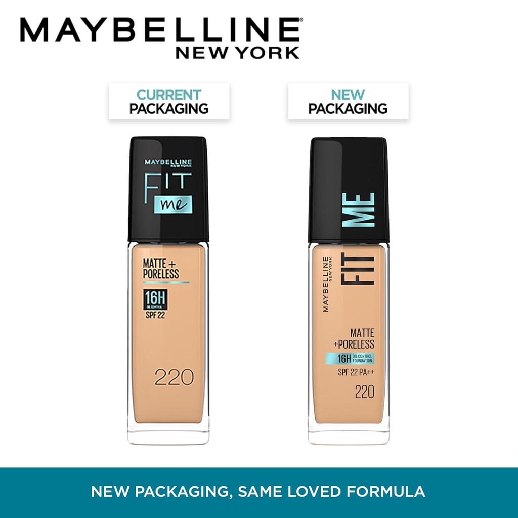 Maybelline New York Fit Me Matte Poreless Liquid Foundation 220 SPF 22 Natural Beige 30ml Oil Control Medium Coverage Lightweight Makeup