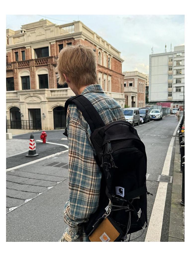 Unisex Trendy Plaid Long Sleeve Shirt with Frayed Hem - Versatile Retro Street Style for Spring and Autumn