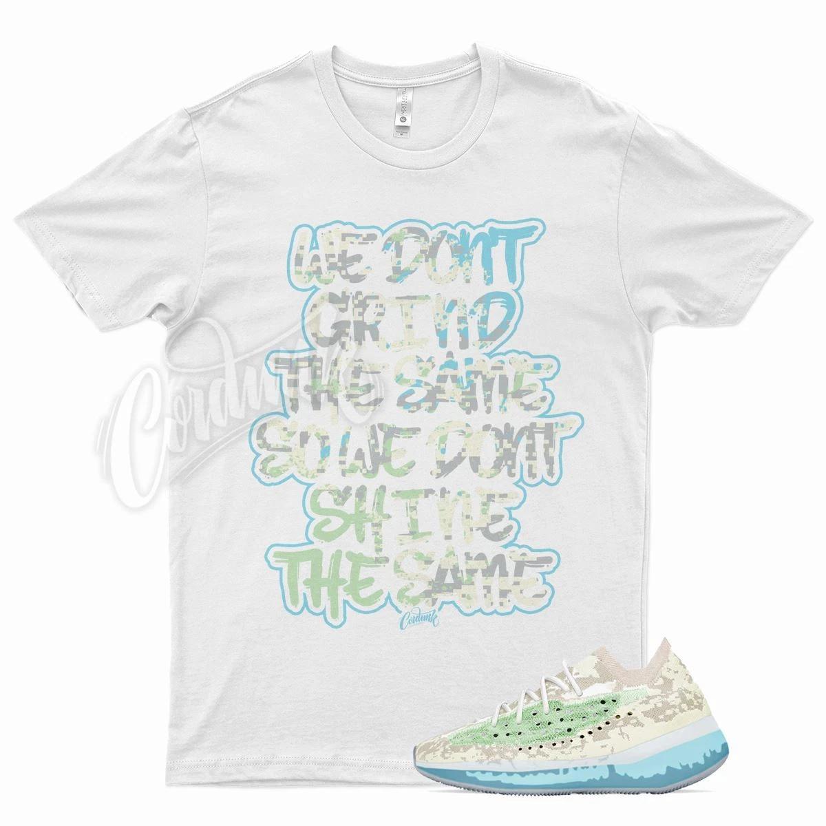 White GRIND T Shirt for YZ Boost 380 Alien Blue Glow Green Grey 130
