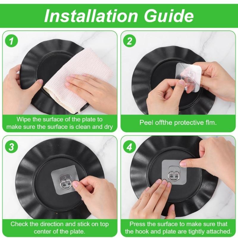 20Pcs Easy Installation Invisible Plate Hangers Strong Adhesive D Hooks For Wall Mounting Pictures Frames Kitchenwares