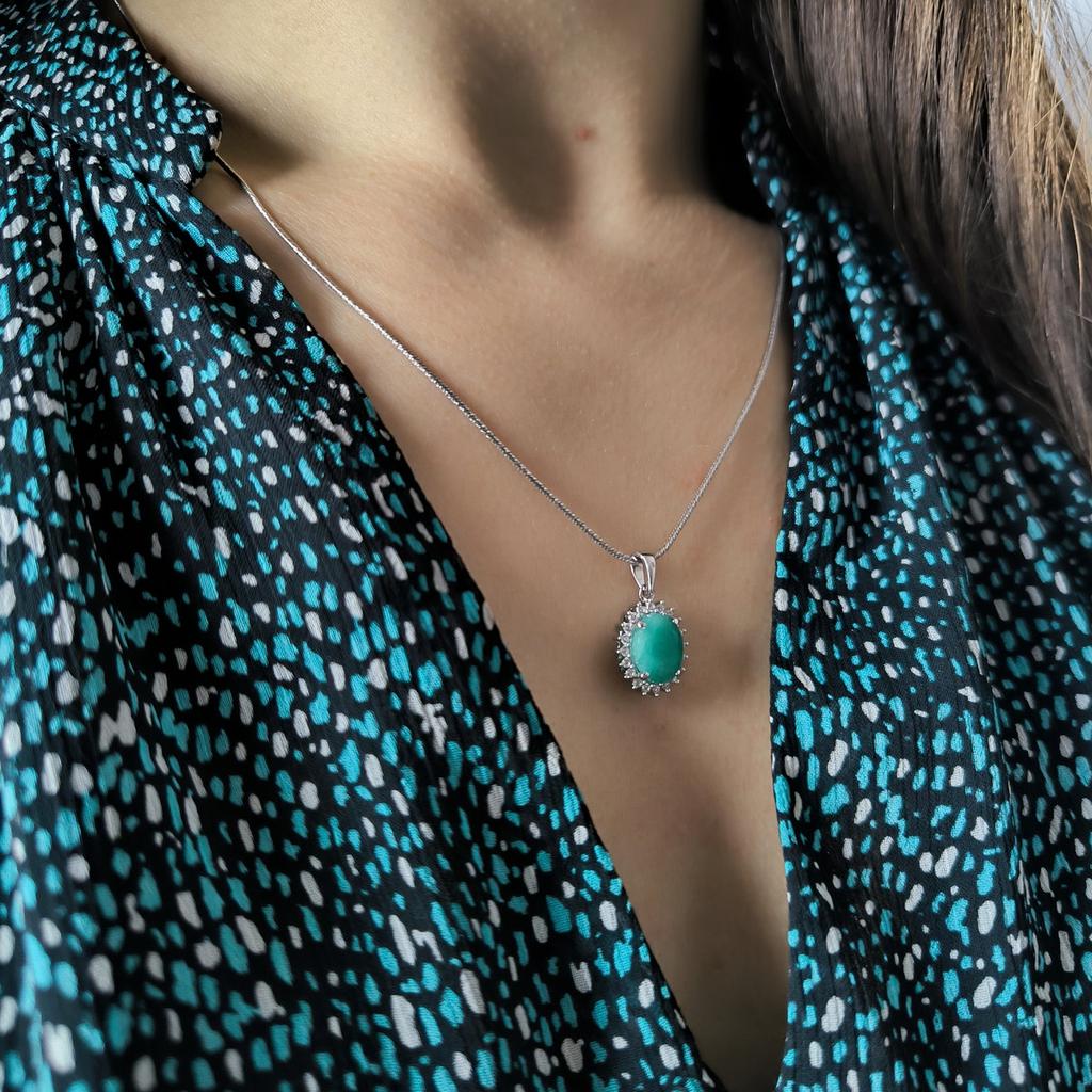 Серебряная подвеска с изумрудом 2.699ct, фианитами (2206347)