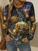 Damski T-shirt 3D Elegancki Wzór Kwiatowy Róży Modny Długi Rękaw Okrągły Dekolt Regularny Top Wakacje Weekend Wiosna Jesień