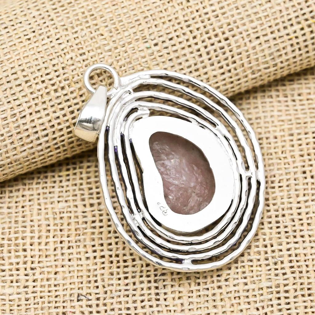 Rough Rose Quartz Gemstone Jewelry Handmade 925 Sterling Silver Adorable Pendant For Love