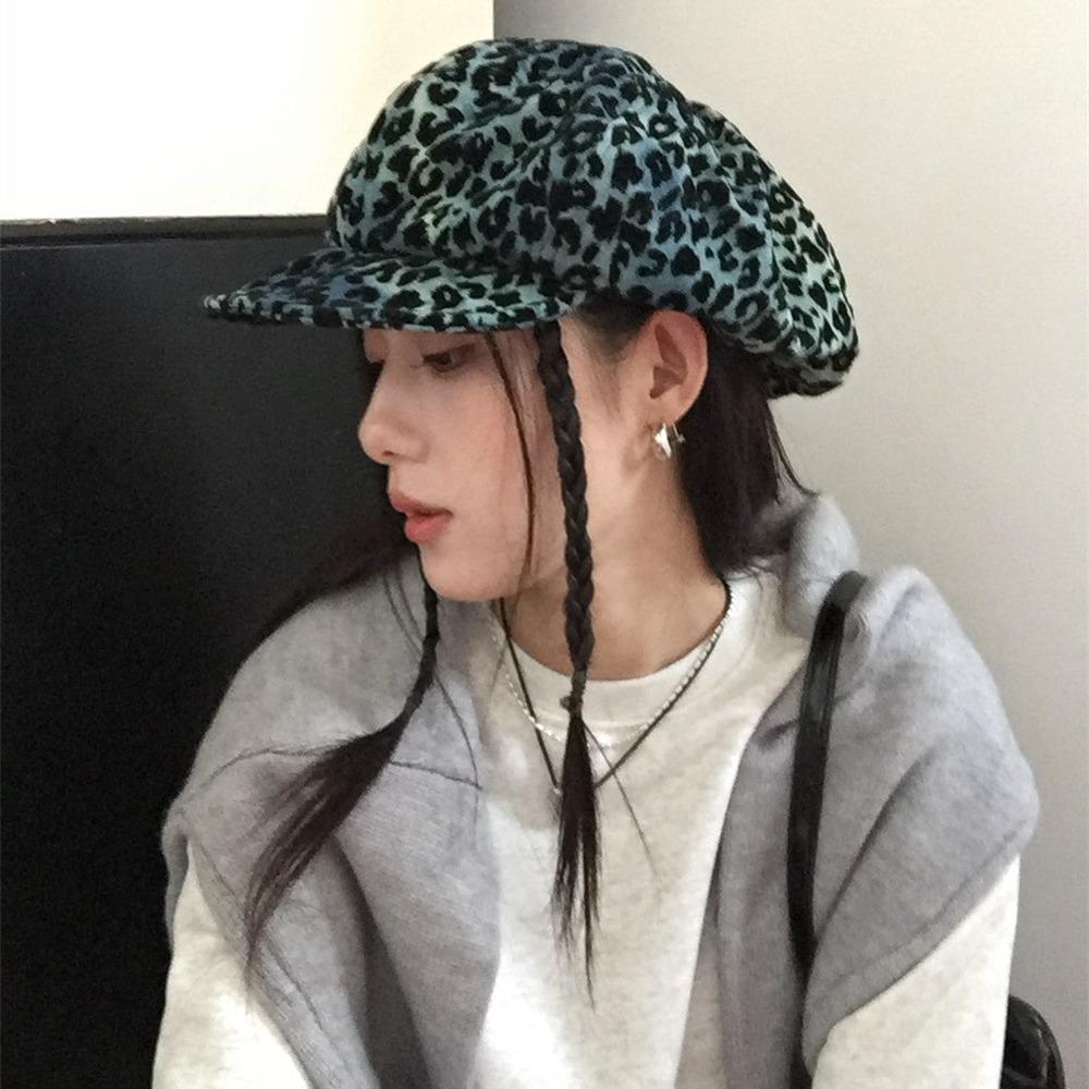 Design Sense Retro Leopard Print Cloud Beret Women's Autumn Big Head Circumference Fashion Trendy Cool Face Hat