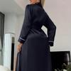 Women's Fashion Home Clothes Cardigan Bathrobe Long Sleeve Solid Color Nightgown