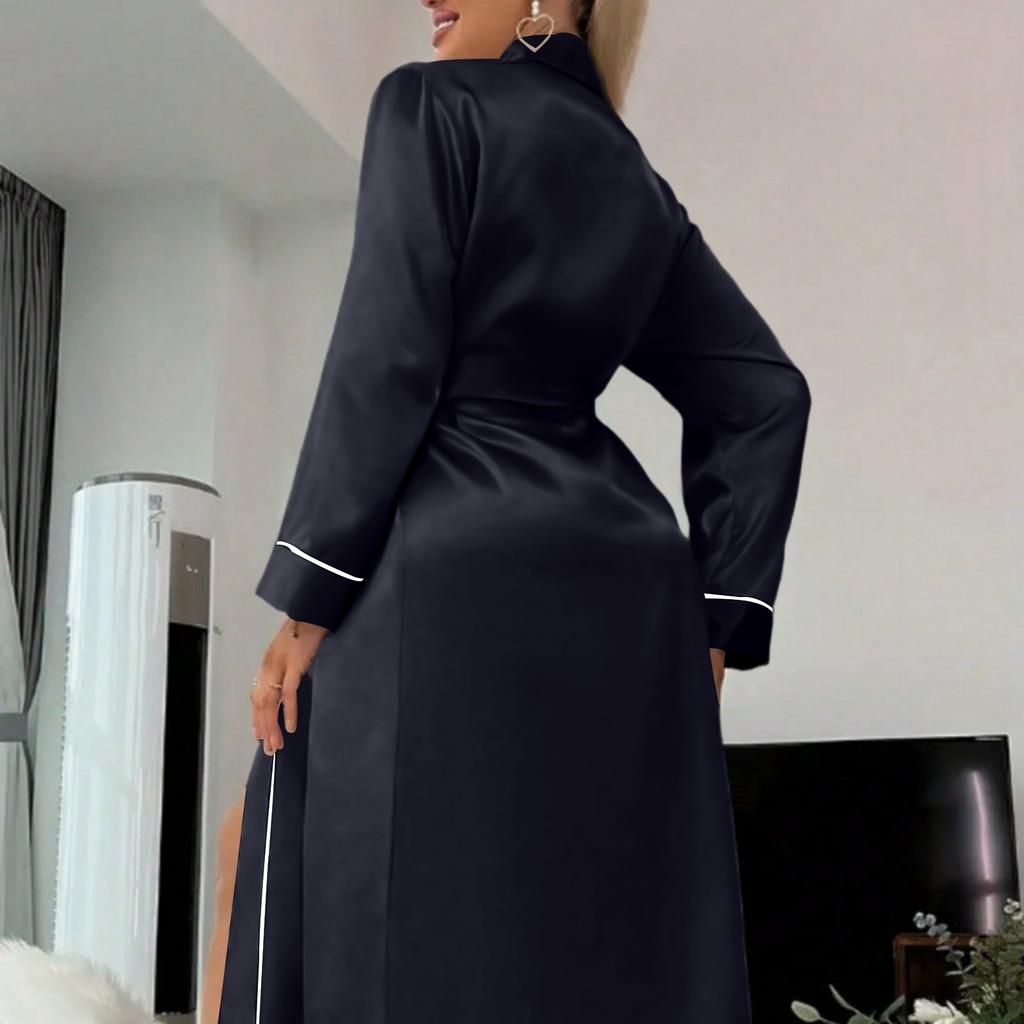 Women's Fashion Home Clothes Cardigan Bathrobe Long Sleeve Solid Color Nightgown