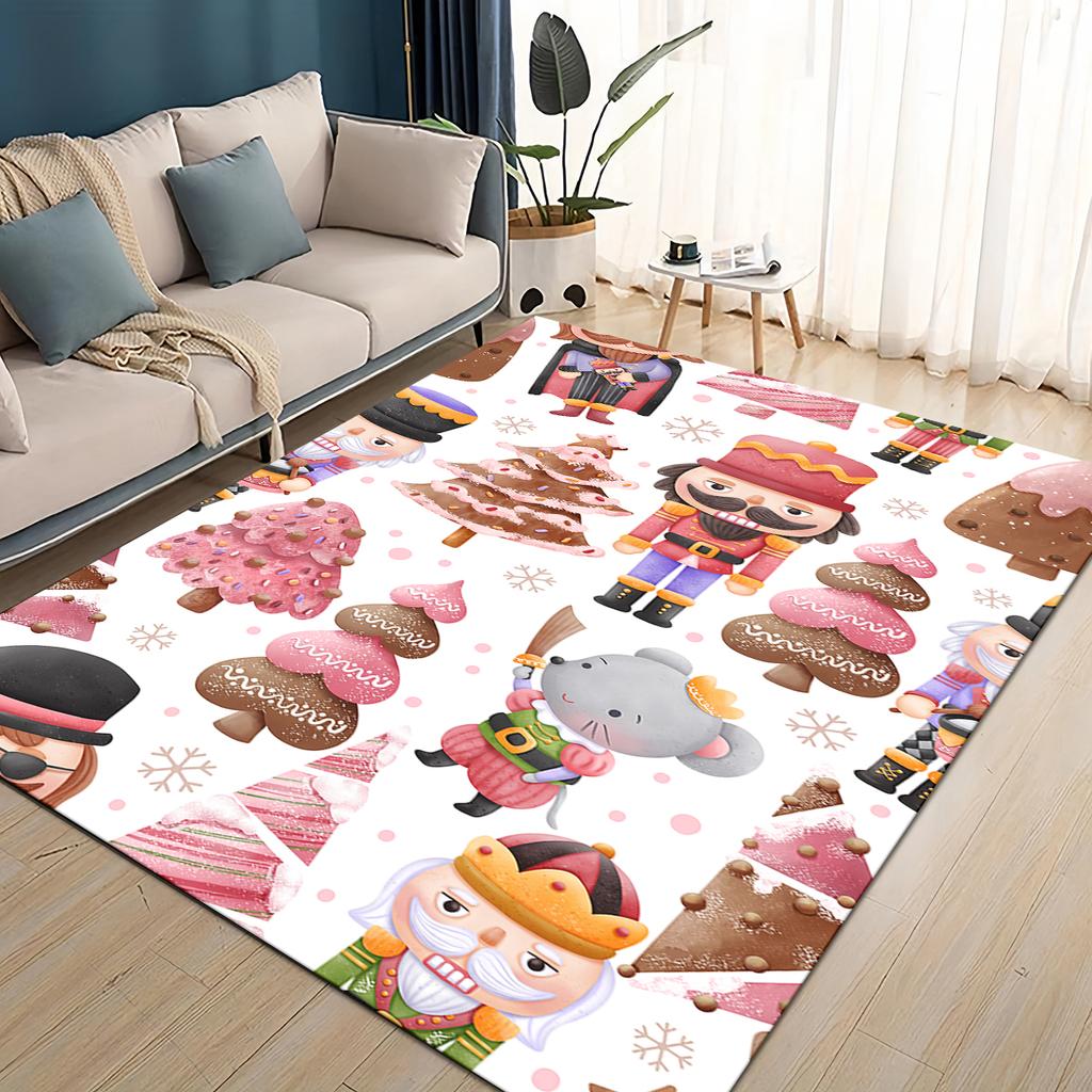 Merry Christmas Cartoon The Nutcracker Doll Festival Gift Carpet Rug for Living Room Bedroom Home Sofa Decoration,Non-slip Mat