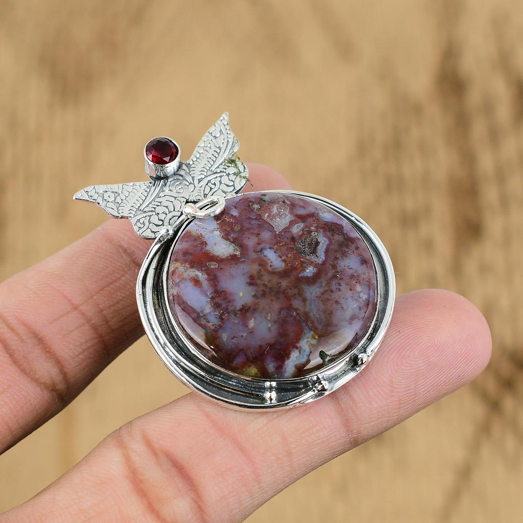 Natural Rainbow Jasper Gemstone Pendant 925 Sterling Silver Indian Jewelry