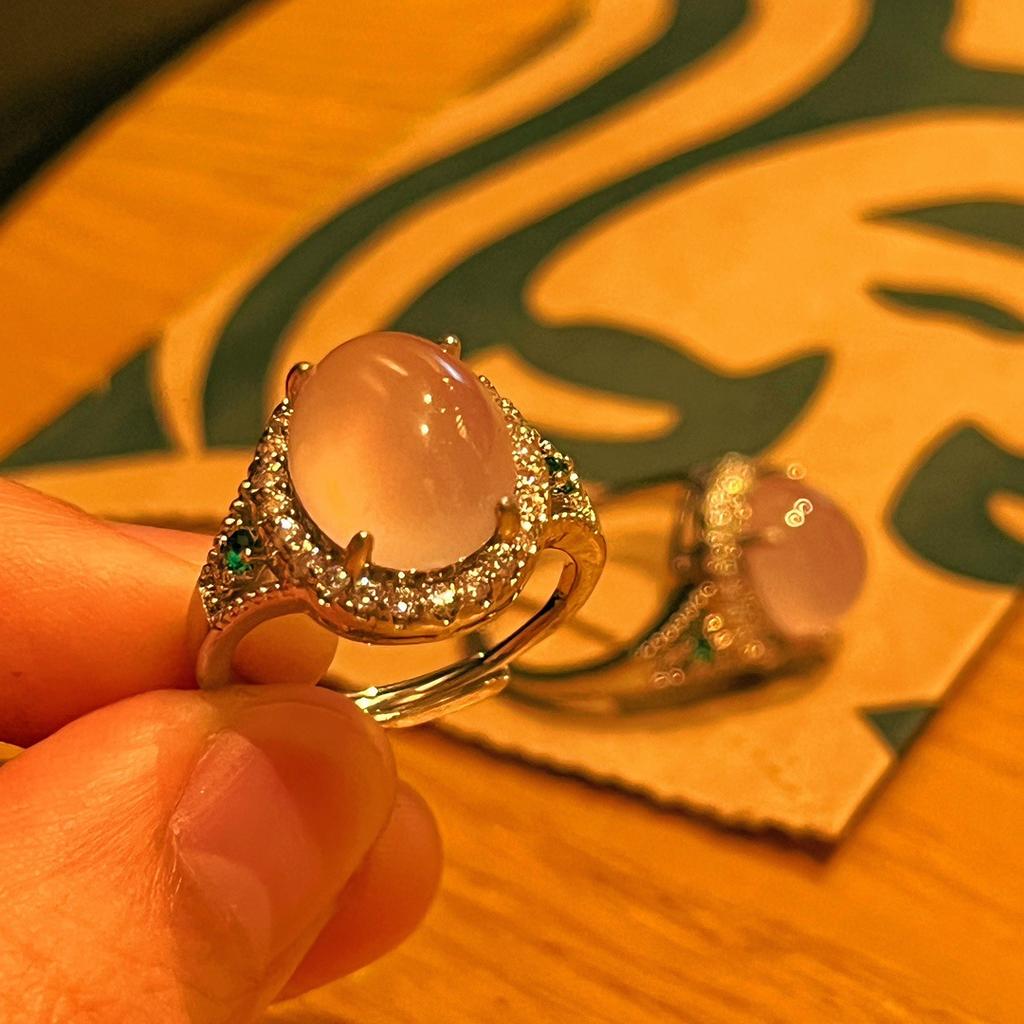 Jadeite White Ice Light, Natural White Chalcedony Ring, Agate Ring, Real Shot.