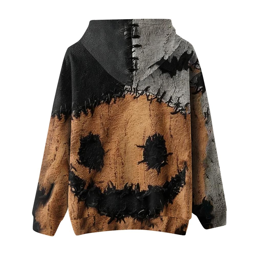 Women's Fashion Long Sleeve Pullover Halloween Print Hooded Pocket Sweatshirt