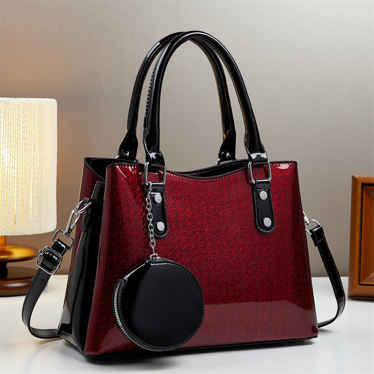 

Bright Leather Top-handle Bag for Women Large Capacity Womens Shoulder Bag Handbag Purse Female Shopping Messenger Tote Bags 30x13x22cm
