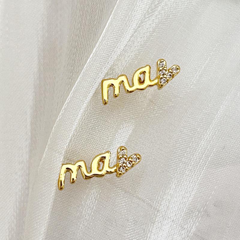 French Letter Zircon Gold Stud Earrings Gentle And Elegant Temperament Lady Stud Earrings Exquisite Small Commuter Versatile Earrings
