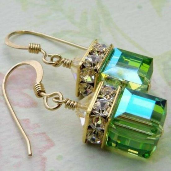 Fashion Women's Cubic Faux Gemstone Pendant Ear Hooks Party Earrings Jewelry