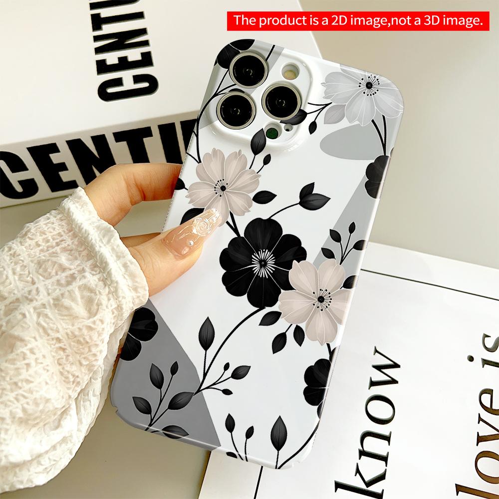 Black & White Floral Elegance Phone Case All inclusive film hard phone case, compatible with iPhone 18 Pro Max 17 16 15 14 13 12 11