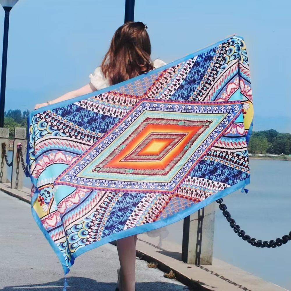 Chaka Salt Lake Great Northwest Tourism Ethnic Style Scarf Silk Scarf Women'S Summer Seaside Beach Shawl Sunscreen Thin