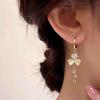 Niche Fashion Clover Tassel Rhinestone Stud Earrings - Versatile High-End Round Face Accessories