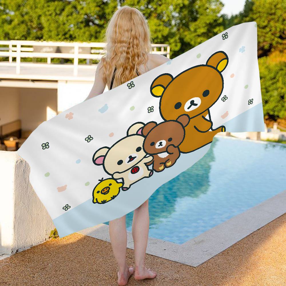 Popular Cute R-rilakkumas Bear Bath Towel Microfiber Soft Water Absorbing Breathable For Girl Kids Decorative Cartoon Towel