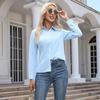 Women's Mid-Length White Polo Collar Casual Long-Sleeved Shirt