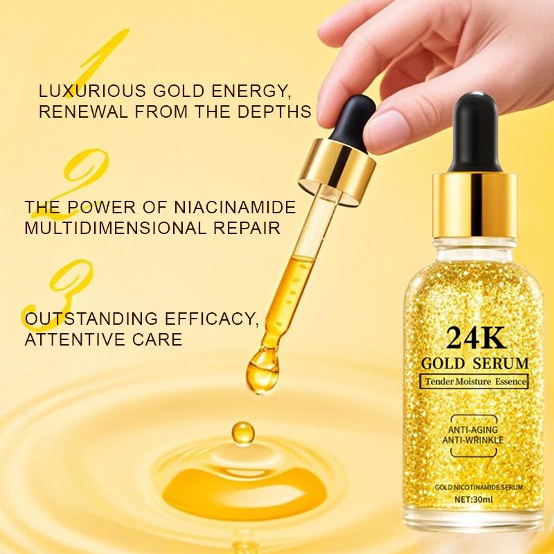 24K Gold Face Serum Hyaluronic Acid Moisturizing Anti-wrinkle Essence,30ml