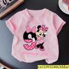 Minnie Mouse Girl Number T Shirt Pink Birthday Party Clothes Cartoon Toddler Cotton Tops Cute Short Sleeve Tees Kids Gift