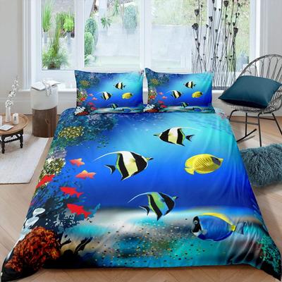 Cartoon Clownfisch Königin König Bettbezug Tropisches Meeresleben Steppdeckenbezug Unterwasserwelt Bettwäsche-Set Polyester Bettdeckenbezug