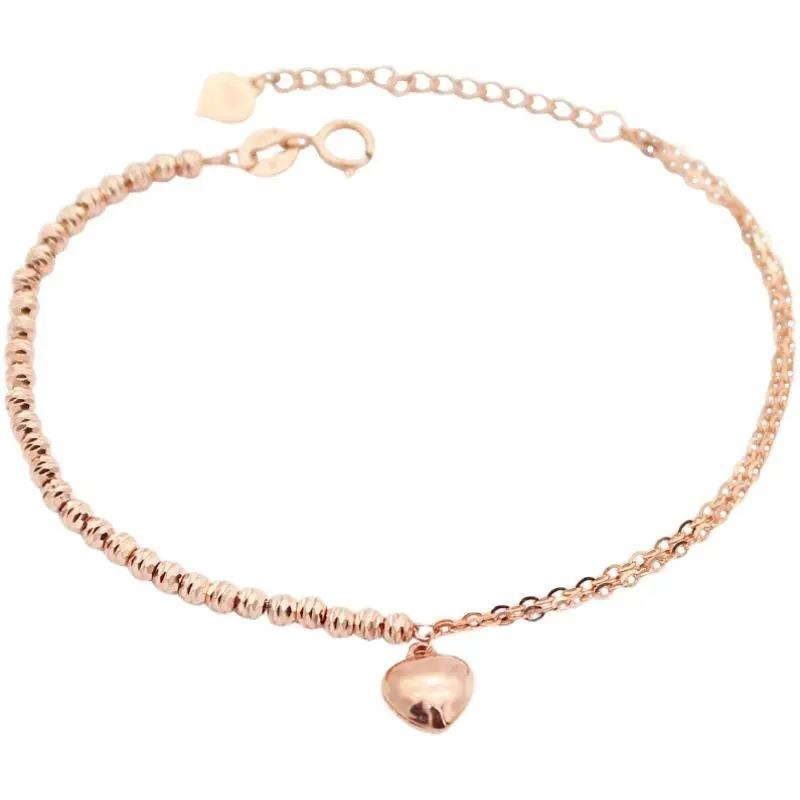 Rose Gold-Plated Purple Gold Transfer Beads, Smooth Peach Heart Color Gold Bracelet, Simple And Fashionable Women