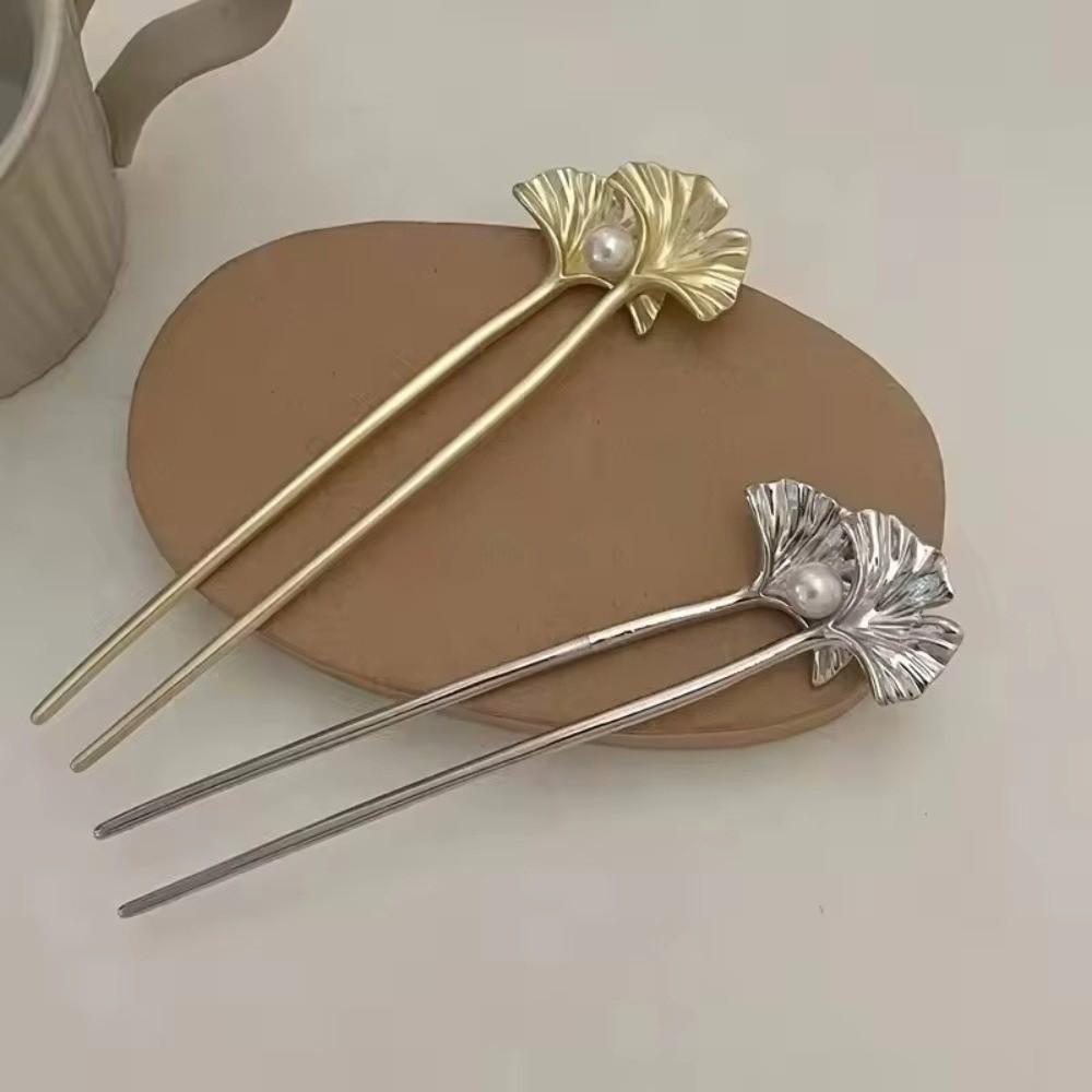 U Shape Ponytail Clip Ginkgo Biloba Pattern Headdress Accessories Elegant Chinese Hairpin  Women
