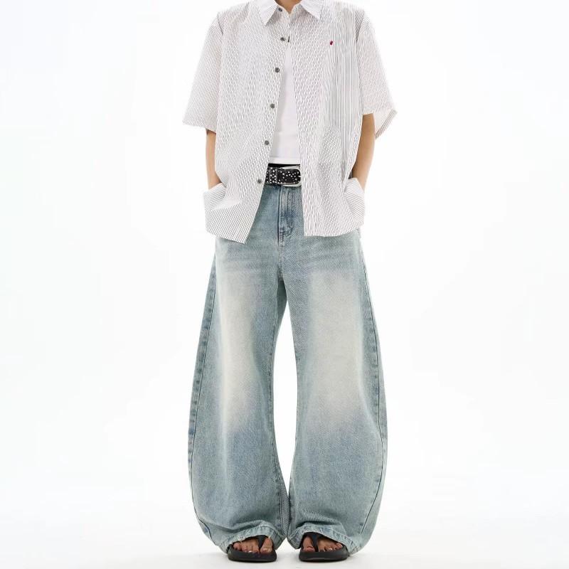 2026 Embroidered Denim Pants Loose Fit High Street Style Wide Leg Jeans Teens