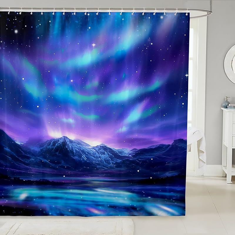 

Feelyou Занавеска для душа Северное сияние для ванной комнаты Галактика Занавеска для ванной Синий Фиолетовый Звездное небо Декор Аврора Водонепроницаемая Полиэстеровая ткань Ванная комната 72 W x 72 L (Pack of 1)
