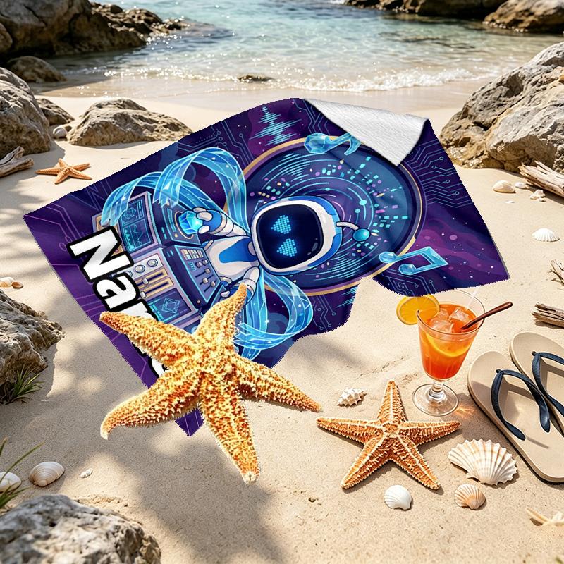 Custom Name Personalized Cosmic Bot Crew Print Beach Towel, for Trip Camping Beach Party Home Decor, Birthday Gift for Family & Friends