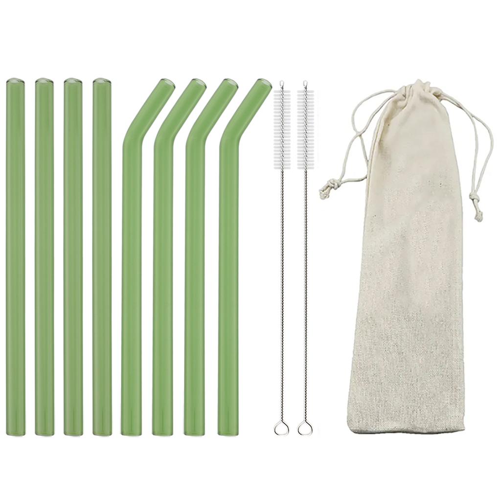 11pcs High Borosilicate Glass Straw Reusable Drinking Straw Wide 12mm Pearl Milkshake Bubble Tea Straw with Brush Storage Bag