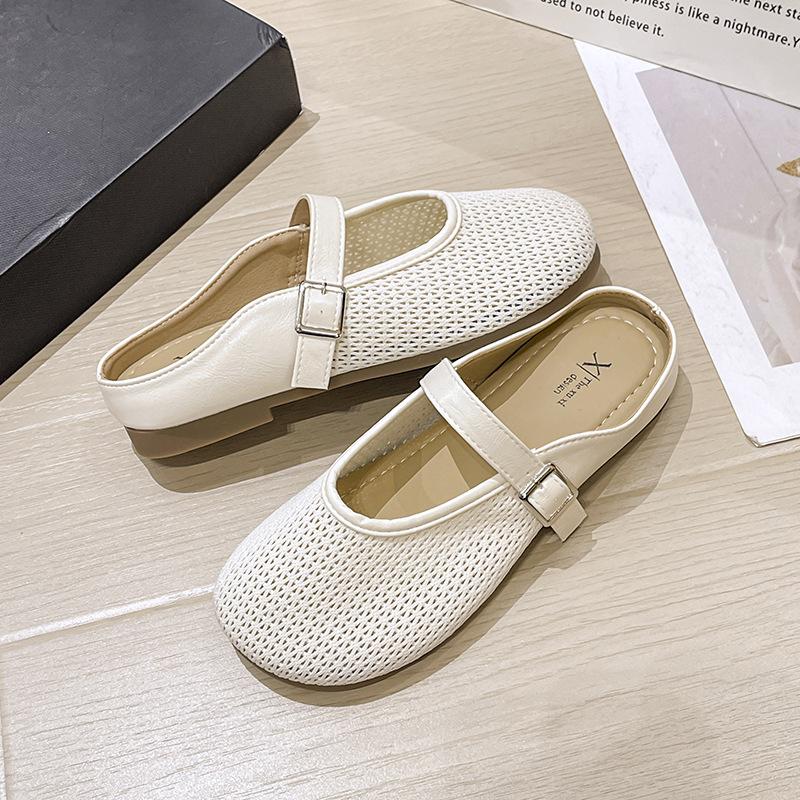 

Полые полутапочки женские 2025 лето сумка голова мягкая подошва повседневная носка дышащие ленивые туфли плоские холодные тапочки 35