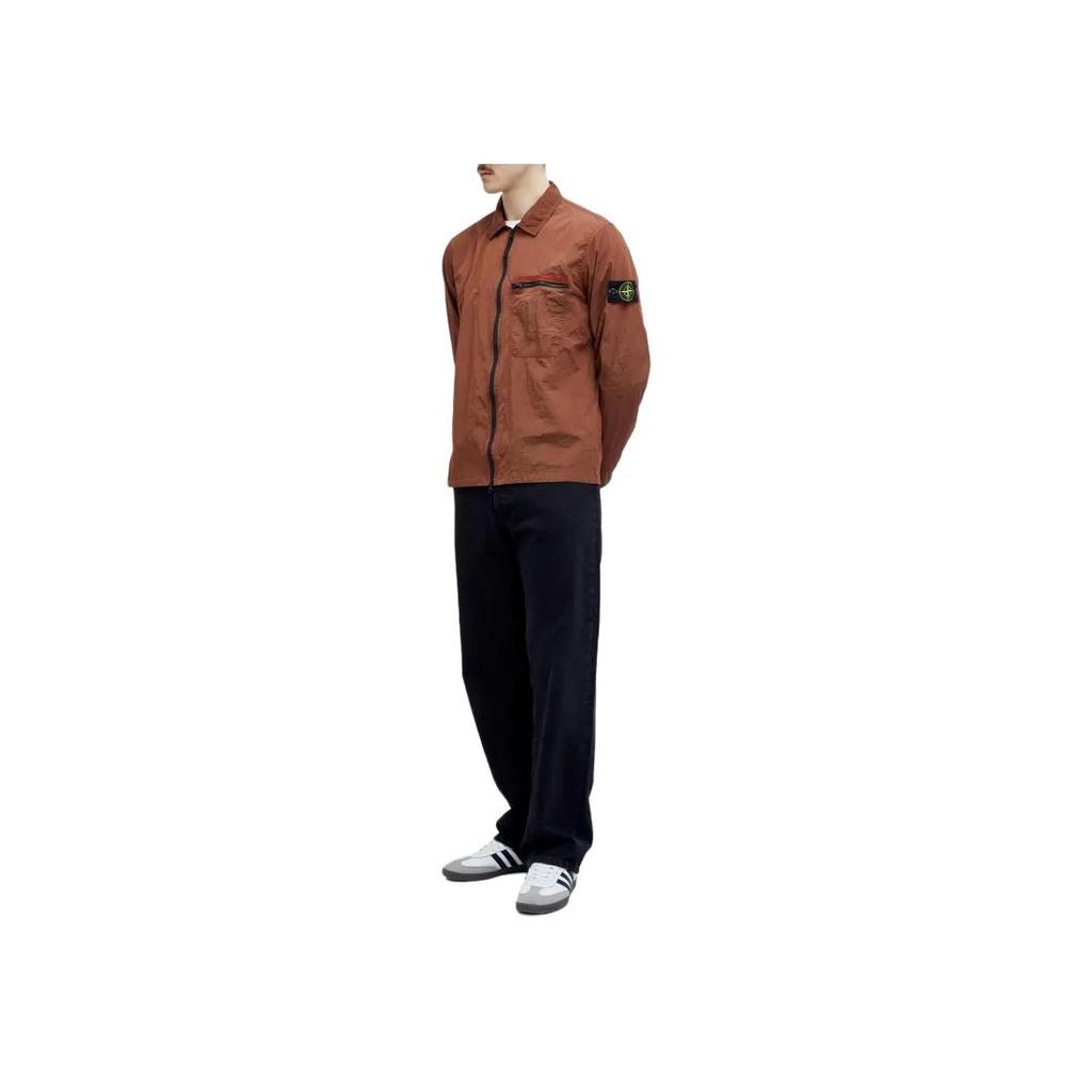 STONE ISLAND Ss24 Nylon Metal Solid Color Polo Collar Single Pocket Logo Long Sleeve Jacket Men Jackets Red-Brown 801511219-V0013