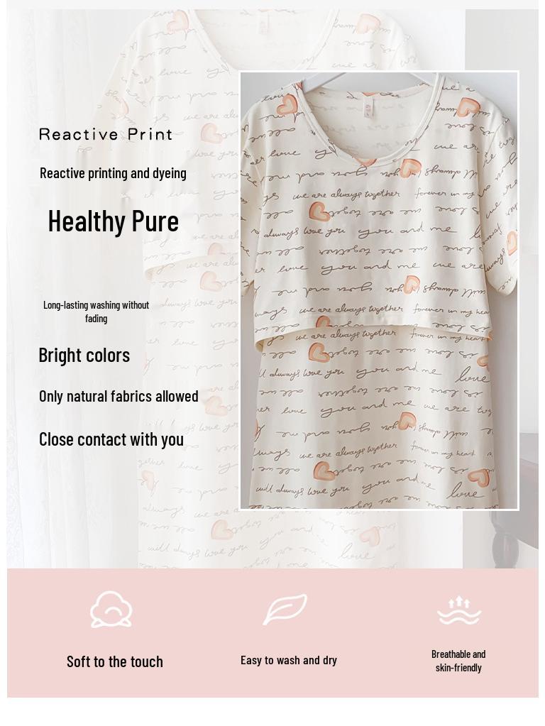 Cotton Nightgown for Pregnant Women: Short Sleeve Postpartum Breastfeeding Dress