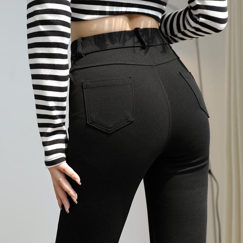 Γυναικείο παντελόνι με φουσκωτό παντελόνι Micro casual ψηλόμεσο Micro ελαστικό λεπτό μαύρο παντελόνι