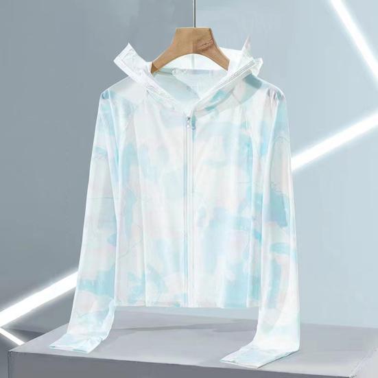 Kadın Güneş Koruyucu Mont Fermuarlı Açık Kapşonlu Yüz Boyun Koruması Buz İpek Anti-UV İnce Uzun Kollu Tie-dye Bisiklet Kamp Ceket